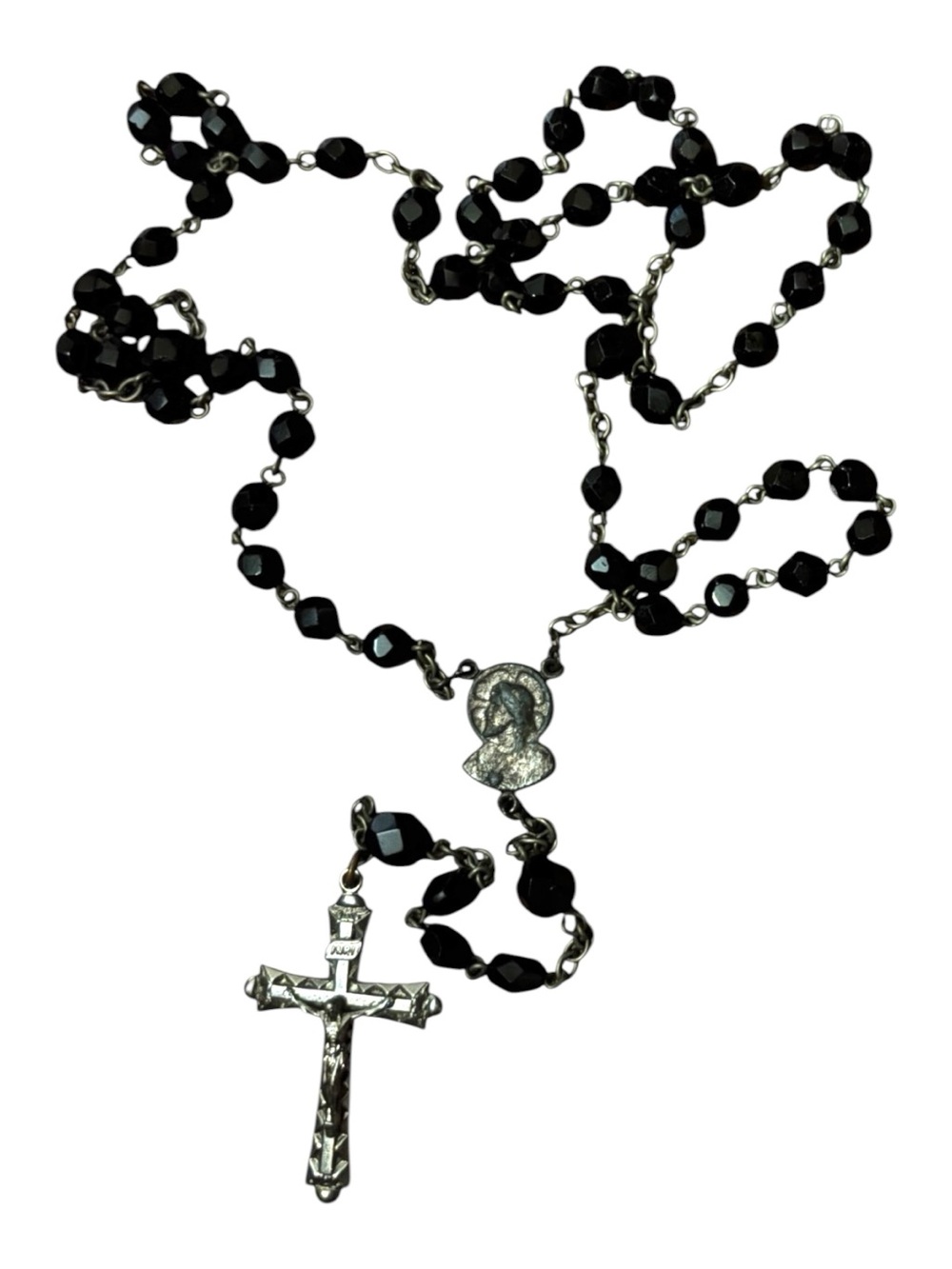 VINTAGE black beaded rosary